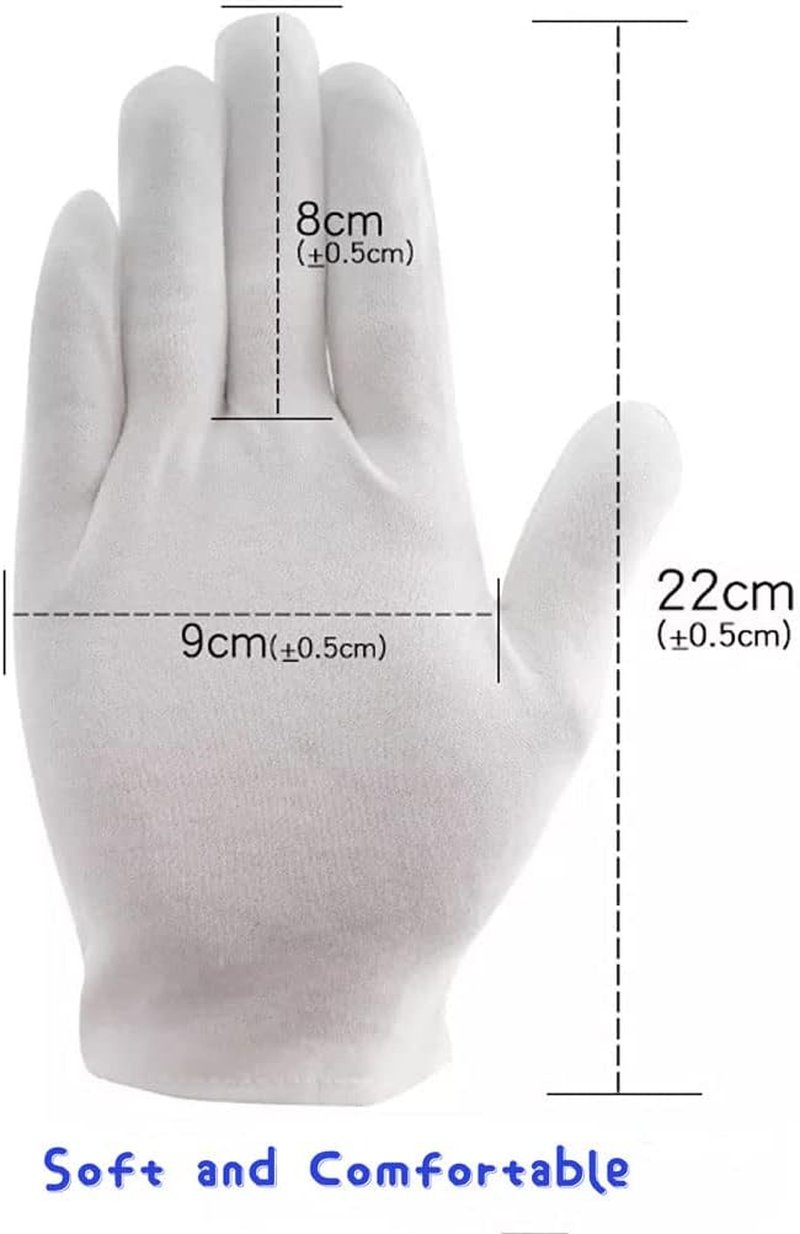 Regine Switzerland 24 Pcs White Cotton Gloves - Moisturizing Hand Spa & Eczema Relief, Stretchable Fit