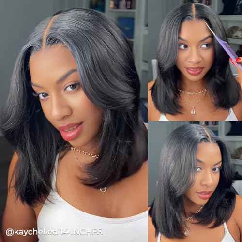ISEE 9x6 Tpart Bob Straight Glueless Wigs Human Hair Pre Plucked Pre Cut 180% Density Drawstring Wig Human Hair Lace Front Wigs for Black Women Natural Color 16 inch