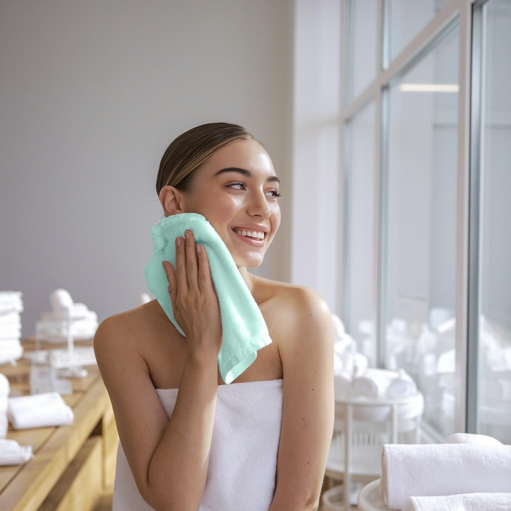 Towel and Linen Mart 100% Cotton - 12 Pack Wash Cloth Set - Flannel Face Cloths, Highly Absorbent and Soft Feel Fingertip Towels (Turquoise, Pack of 12)