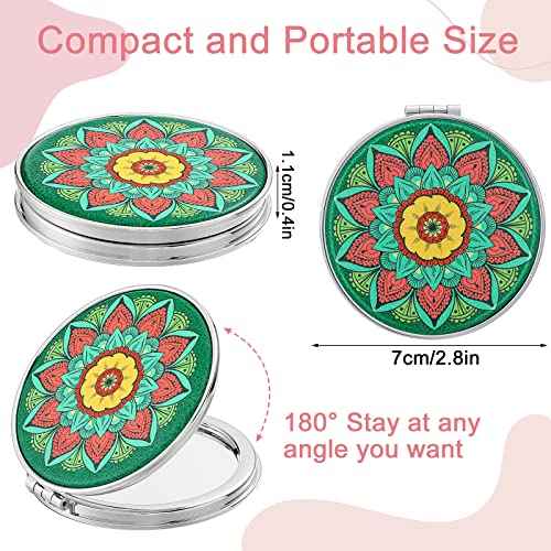Berlune 10 Pcs Mandala Pocket Mirror Mini Travel Compact Makeup Mirrors Purses Accessories Hand Folding Beauty Mandala Designs Cosmetic Mirror Double-Sided 2 x Magnifying Supply for Girls Women