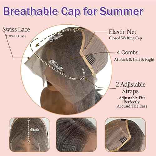 Belaved Bob Lace Front Wigs Human Hair Grey Salt & Pepper 12 Inch Ombre Silky Straight Balck Mix Grey Short Bob 13x4 HD Lace Frontal 180% Density Pre Plucked Bleached Knots Glueless