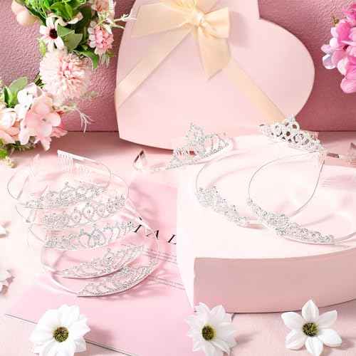 Riceshoot 50 Pcs Tiara Crowns Bulk for Women Crystal Princess Tiara Queen Rhinestone Crown with Comb Silver Bridal Wedding Headband for Women Prom Birthday Party Hair Accessory