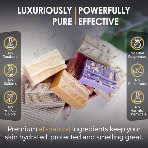 Blue Moon Elise All Natural Soap Bars Variety 4-Pack, Made with Organic Ingredients, Handmade in the USA, Moisturizing and Therapeutic for Face & Body, Sensitive Skin, Men & Women