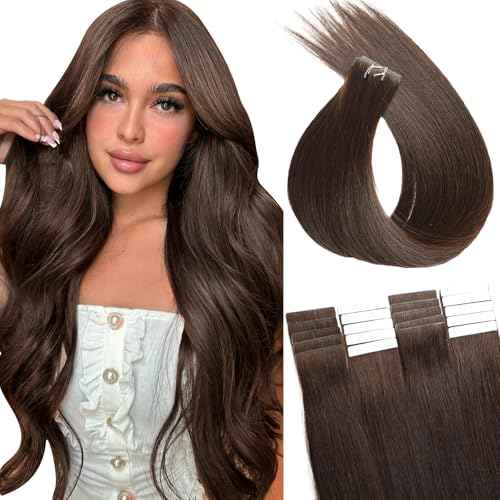 Invisible Tape in Hair Extensions Human hair 100% Remy Human Hair 2#-Darke Brown Natural Hair Extensions 16inch 20PCS/50G/Pack Invisible Tape in Extensions Straight