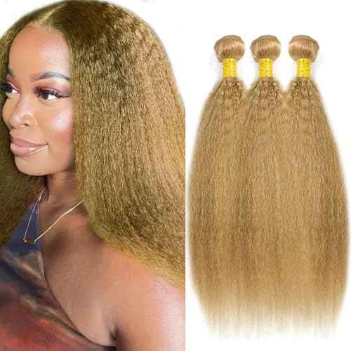 Human Hair Color 27 Yaki Straight Bundles Brazilian Honey Blonde Kinky Straight Bundles Unprocessed Virgin Hair 20 22 24 Inch