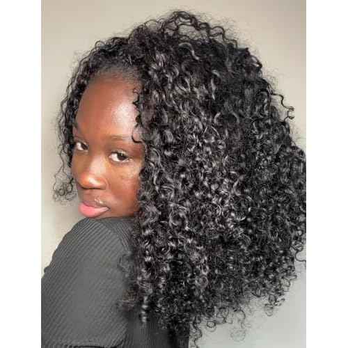 Kinky Curly Half Wig Human Hair 250 Density Headband Wig Human Hair Glueless Wigs Wear And Go Drawstring Seamless Flip Beginner Friendly Curly Wig Human Hair Wigs For Black Women 18 Inch