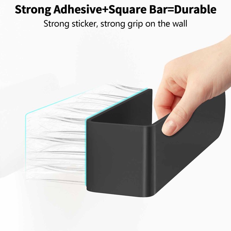Hand Towel Holder, Self Adhesive Towel Racks for Bathroom Wall Mounted, 8 Inch Square Hand Towel Bar Stick on Wall for Kitchen Cabinet RV, Black (2 Pack)