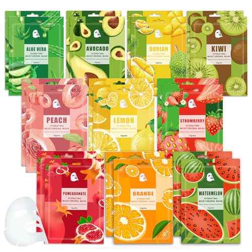 20 Combo Face Sheet Masks Skincare Set,Moisturizing Face Mask Skin Care Kit,Hydrating Facial Mask Gift Set for Women,Mom,Men,Wife & Girlfriends