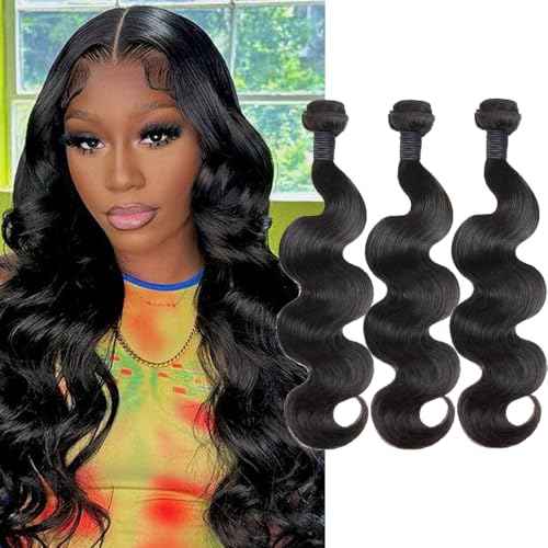 CHEEON Body Wave Bundles Human Hair 18 20 22 Inch Human Hair Bundles 12A Grade Unprocessed Brazilian Virgin Hair Extensions 3 Bundles Deal Natural Black