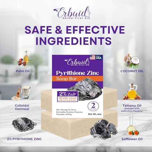 Pyrithione Zinc Soap Bar for Face & Body, 4oz | 2% ZnP Bar Soap Skin Repair Cleanser for Acne, Rosacea, Eczema, Dermatitis, Psoriasis, Itching | Cleansing, Calming Zinc Facial Wash Made in USA