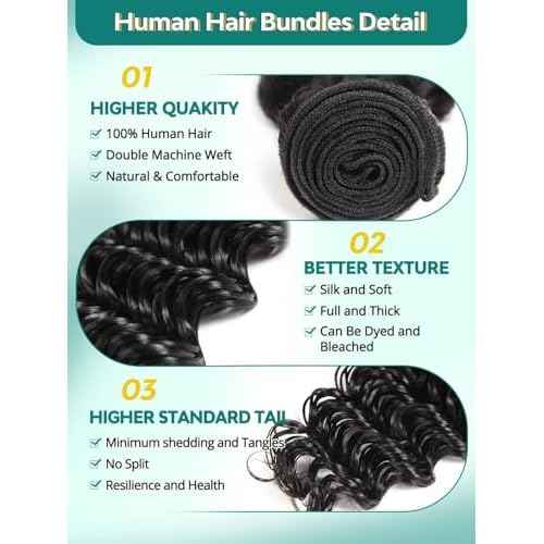 12A Deep Wave Human Hair Bundles 24 Inch Raw Curly Bundles Human Hair 100% Unprocessed 1 Bundles Brazilian Virgin Human Hair Extensions Quick Weave Natural Black Color