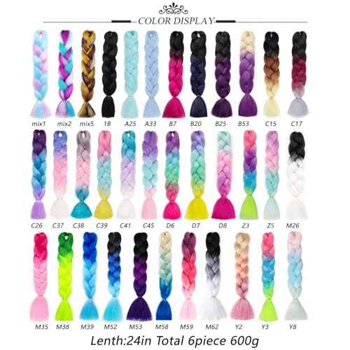 Colorful Braiding Hair Ombre Braiding Hair Extensions 24in 6Packs Pre stretched Braids Hair for Girls #Purple-Hot Pink-Pink