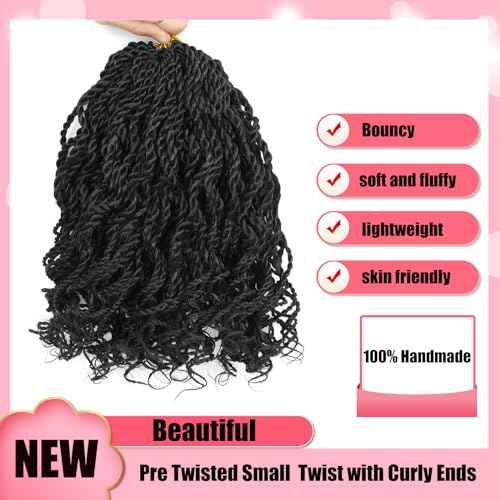 Wavy Senegalese Twist Crochet Hair For Black Women 8 Inch 10 Packs Crochet Senegalese Twist Pre Looped With Curly Ends(1B#)