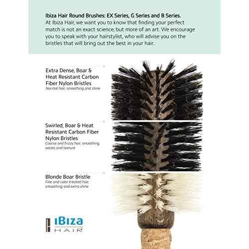 Ibiza Hair Boar Bristle Round Brush (G Series) | Hybrid Swirled Boar & Carbon Fiber Nylon Bristles with Cork Handle | Adds Shine & Texture for Medium to Long Styles