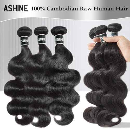ASHINE Hair Bundles Body Wave Straight Unprocessed Cambodian Raw Hair Bundles Top Virgin Hair Weave Human Hair Bundle Natural Black Hair Extension for Women 22 Inch