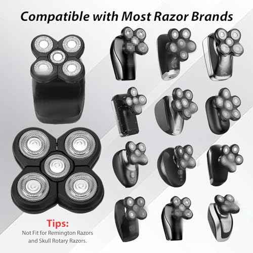 4 Pack Head Shaver Replacement Blades, 5 Blades Shaver Replacement Heads for Bald Men Universal Head and Face Electric Razor Kit with 4 Cleaning Brush