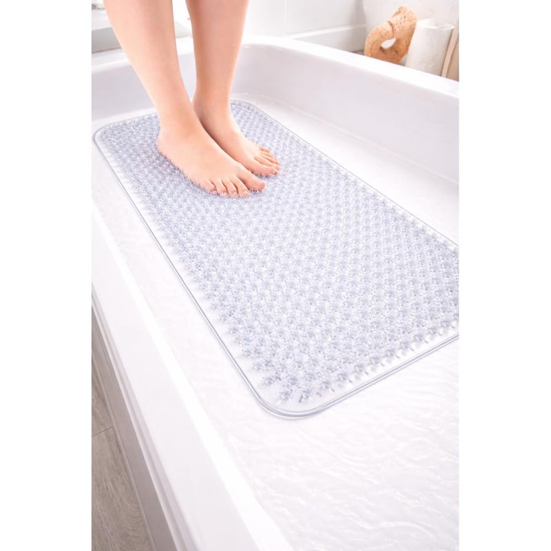 Grass Textured Spa Quality Foot Scrubber Bath Mat Bathroom Tub & Bath Mat Anti-Slip 24.5" x 13.5" Clear