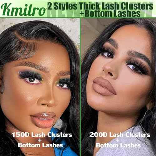 Kmilro Lash Clusters with Bottom Lashes Cluster Eyelash Extensions Wispy 10-22mm Volume Individual Lashes with Lower Eyelash Clusters 316pcs 150D+200D Thick False Lashes DIY at Home