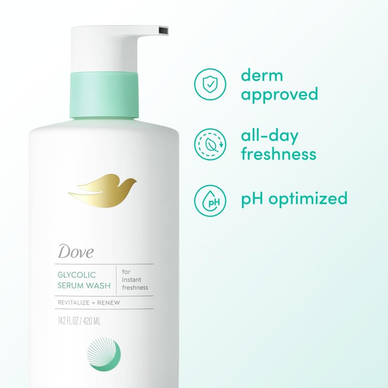 Dove Glycolic Serum Body Wash for Women - For Skin Renewal, Hydration & Odor Control,Fresh Water Lilly Scent 14.2 oz
