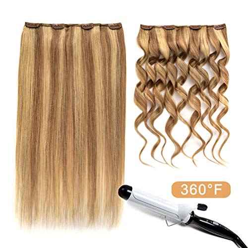 5 Pieces 18" Remy Clip in Ombre Hair Extensions Human Hair Light Blonde Mixed Golden Blond Highlights - Silky Straight Long Thick Real Hair Extensions for Women Fashion (18 inches, #16/22, 90grams)