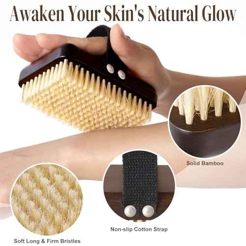 Dry Brushing Body Brush, Azymi Shower Brush for Body Natural Thick Bristles Exfoliates Dead Skin, Detoxifies, Improves Blood Circulation- Spa-Grade Dual Use Dry& Wet Brush 1-Pack