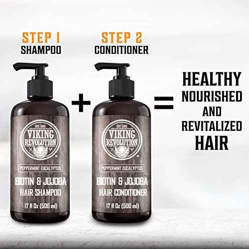 Viking Revolution Biotin Men's Conditioner - Eucalyptus & Peppermint with Jojoba & Mint Oils - For Dry Hair (17 Oz)