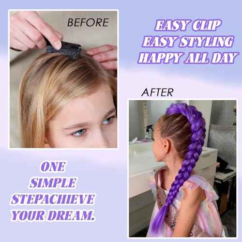 24 Inch Long Purple Braid Ponytail Extensions Pre Stretched Purple Hair Extensions for Braids Easy Clip in Ponytail for Cosplay Halloween Costume(24 Inch)