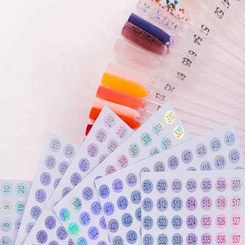 2 Set Number Stickers (1-600) for Nail Swatch Sticks & Nail Gel Polish Organize, Double Small Holographic Numbers Stickers for Matching Label, Adhesive Label Organizer (Dia.10mm)