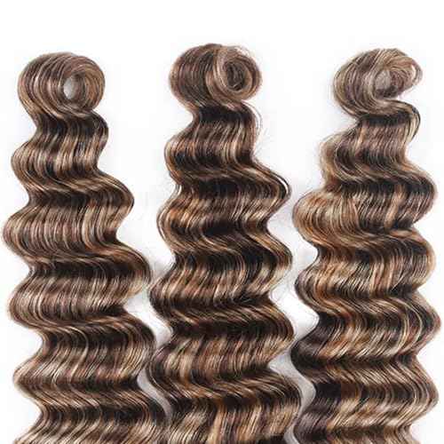 P4/613 Human Hair Bundles Highlight Bundles Human Hair Blonde Deep Wave Bundles Brazilian Human Hair Double Weft Soft And Silky Remy Hair Extensions for Black Women 14 16 18 Inch