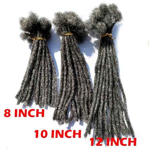 YONNA Locs Human Hair Dreadlocks Extensions 20Locs Full Handmade (Width 0.4cm) 10inch Salt and Pepper #39