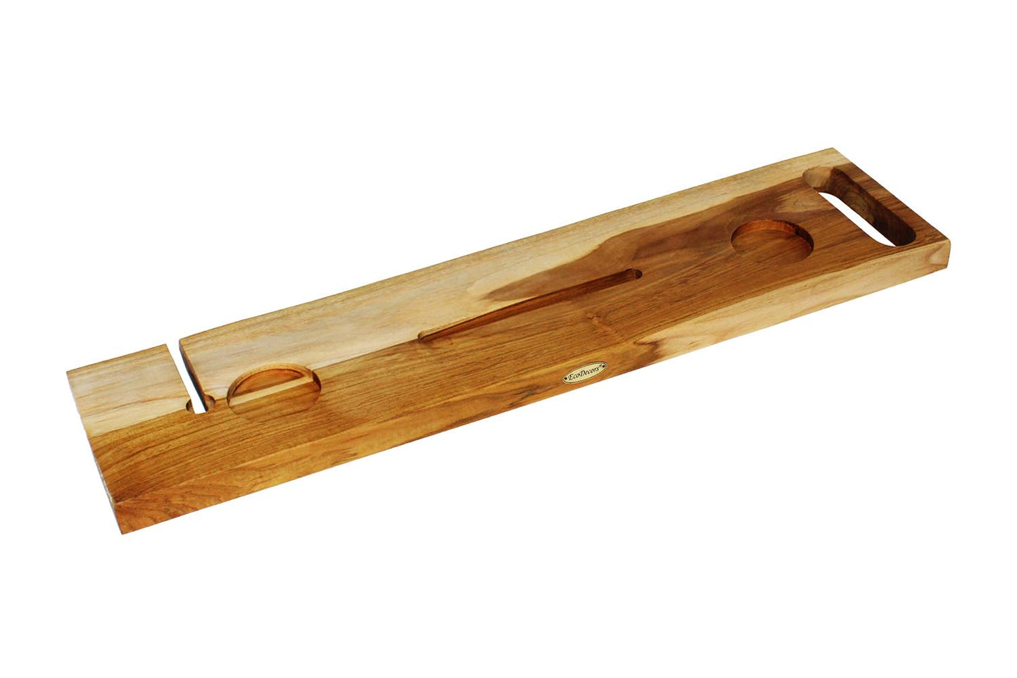 EcoDecors Eleganto 36" Live Edge Solid Teak Bath Caddy Tray with Handle, Book & Tablet Holder, Wine Glass Holders, Luxury Bathtub Tray