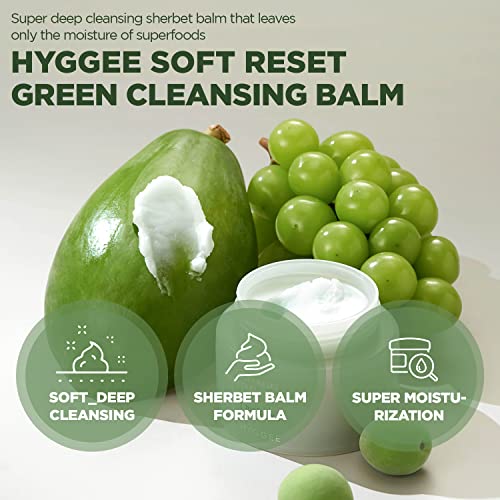 Soft Reset Green Cleansing Balm - Vegan Gentle Makeup Remover Sherbet Cleanser - Milky Oil Based Cleanser - Tea Tree Extract & Jojoba Oil - Hypoallergenic for Sensitive Skin, 3.38oz.