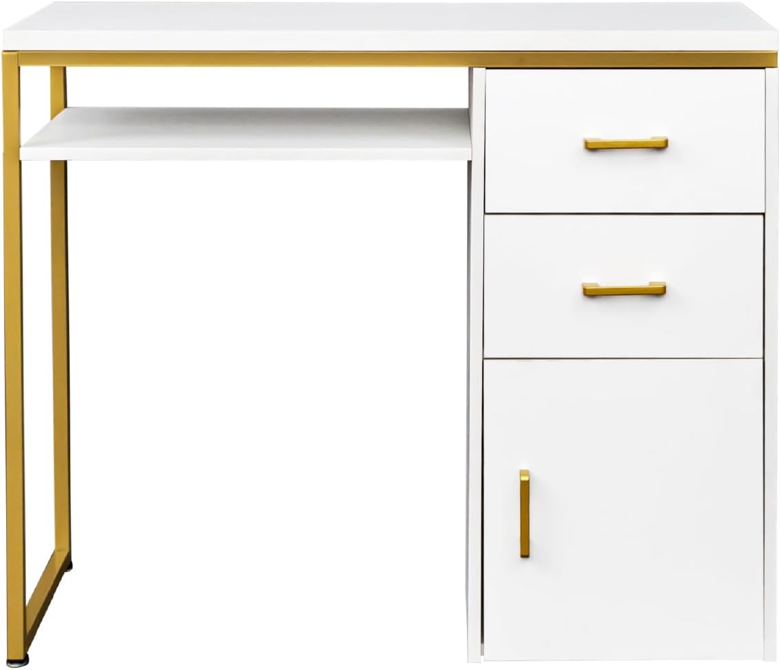 VINGLI Multifunctional Home Office Desk - Modern Computer Table with Storage & Drawers | White
