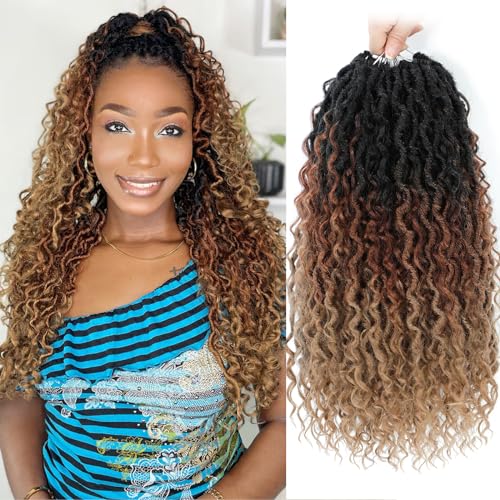 Fulcrum Goddess Locs Crochet Hair 18 Inch, 8 Packs New Faux Locs Crochet Hair for Black Women, Crochet locs with Curly Ends (18Inch (Pack of 8), 1B/30/27#)