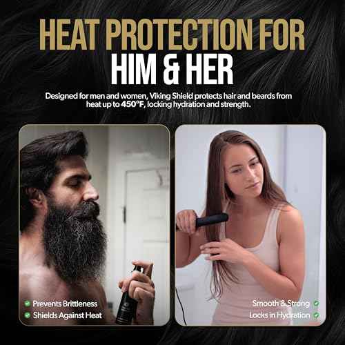 Beard & Hair Heat Protectant Spray - Viking Shield Beard Spray for Men, Protects Hair from Heat Damage of Straightener and Styling - Argan Oil Thermal Protector Spray - Protect Up To 450¨¬ F - 4 Fl Oz