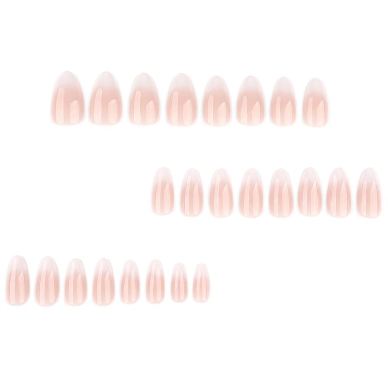 Skiennix French Tip Press-On Nails - Medium Almond Glossy Nude & White Designs | 24 Pcs Full Cover Set