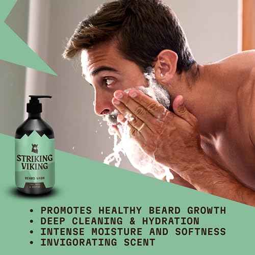Striking Viking Beard Shampoo with Tea Tree, Biotin & Jojoba Oil - 17 oz Deep Cleansing, Paraben & Sulfate Free for All Beard Types