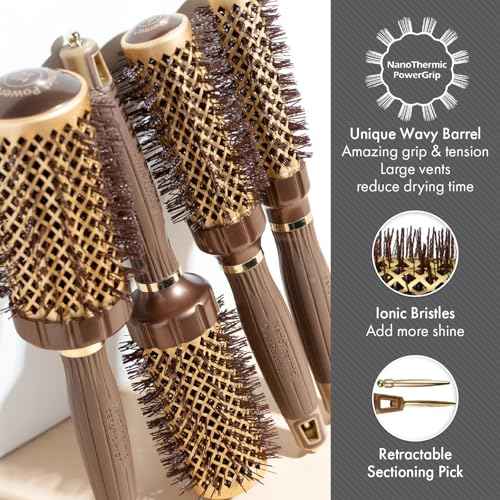 Olivia Garden NanoThermic PowerGrip Thermal brush with special patented wavy barrel for extra tension and grip, ceramic coated barrel, ionic technology, ergonomic handle, for medium to thick hair