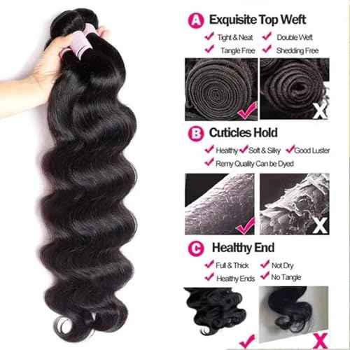 12A Human Hair Bundles 14 16 18 20 Inch Body Wave 100% Unprocessed Hair 4 Bundles Deals Extensions Quick Weave Human Hair Natural Black Color