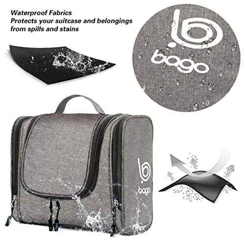 Bago Travel Toiletry Bag for Women and Men X-Large Waterproof Hanging Large Toiletry Bag for Bathroom and Travel Bag for Toiletries Organizer -Travel Makeup Bag (SnowGray)