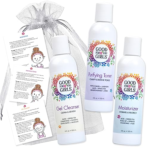 Good For You Girls Three-Step Skincare Gift Set - Cleanser, Toner & Moisturizer for Girls to Teens, Safe, Natural, Plant-Based ingredients. Vegan & Gluten-Free | 3 Piece, 4 oz ea.