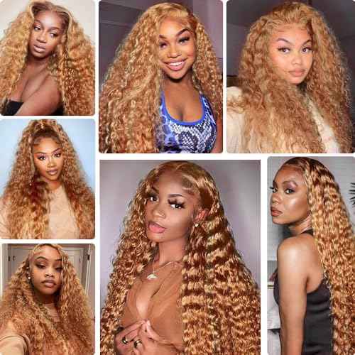 Highlight Honey Blonde Human Hair Bundles 27/30 Deep Wave Bundles 22 24 26 Inch 2 Tone Blonde Mixed With Light Brown Bundle Huxowax Brazilian Virgin Remy Hair Extensions 300g