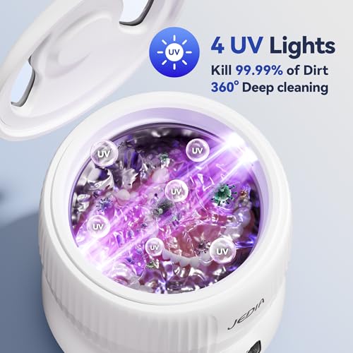 2025 Upgrade JEDIA Ultrasonic Retainer Cleaner Machine with 4 Modes ? 45kHz 180ML Ultrasonic Cleaner for Retainer, Denture, Mouth Guard, Jewelry, Ring, Leak-Proof Detachable Tank & Base, Easy-to-Clean