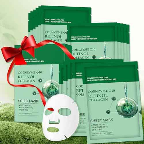 Collagen Face Sheet Mask Anti Aging Skin Care Mask Sheets Collagen Sheets Pack With Retinol Sheet Facial Masks Bulk, Face Masks Beauty for Women Fine Lines Wrinkle Moisturizing 10 Pack