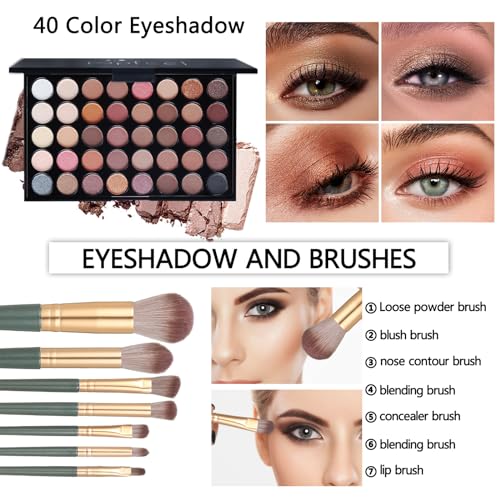 Full Makeup Kit for Girls - Eyeshadow Palette, Lip Gloss & Lipstick, Makeup Brushes, Foundation, Concealer, Mascara, Powder, Makeup Bag