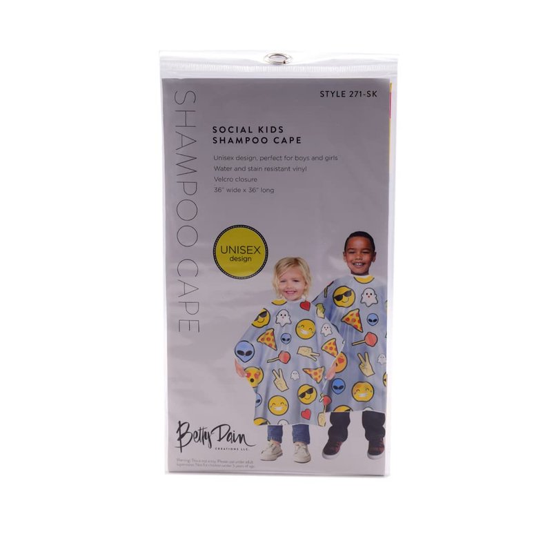 Betty Dain Kids Shampoo Cape, Social Kids Print, Youthful Unisex Design, Perfect Size for Children, Waterproof, Stain Resistant Vinyl, Touch-and-close Fastener, 36 inches wide x 36 inches long