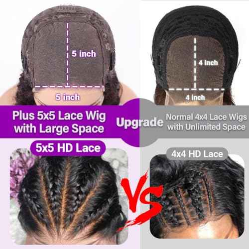 UCUVIC Glueless Wigs Human Hair Pre Plucked Pre Cut Wear And Go Curly 5x5 Water Wave Bob Wig Human Hair Lace Front Closure Wigs For Black Women 200 Density Curly Wig Glueless Wear And Go Black 14 Inch