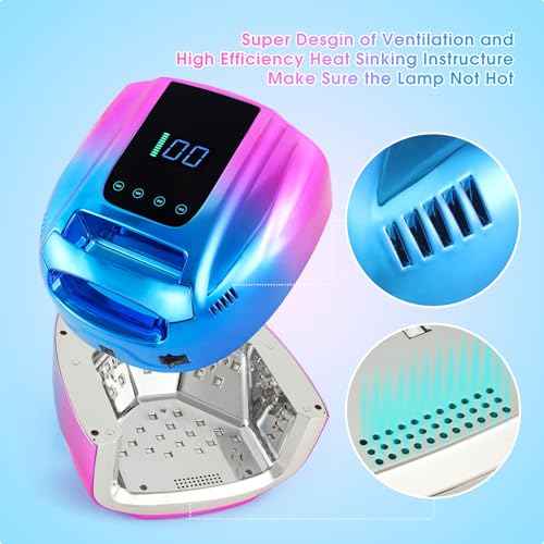 Professional Rechargeable 96W UV LED Portable Cordless UV Light for Nail Lamp Machine with Metal Base, Auto Sensor and 4 Timer Settings, Salon Quality UV Nail Light(Blue&Purple)