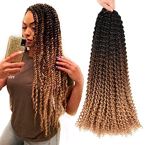 Passion Twist Hair 22 Inch Long Water Wave Ombre Passion Twist Crochet Hair For Women Curly Braiding Hair Long Spring Twist Hair Synthetic Hair Extension 7 Packs (22inch, Ombre brown blonde)