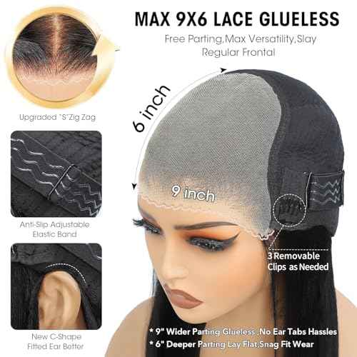 9X6 Glueless Bob Wigs Human Hair Pre Plucked Pre Cut,Short Straight Bob Wigs for Black Women HD Transparent Glueless Lace Front Wigs Human Hair 200% Density 12 Inch